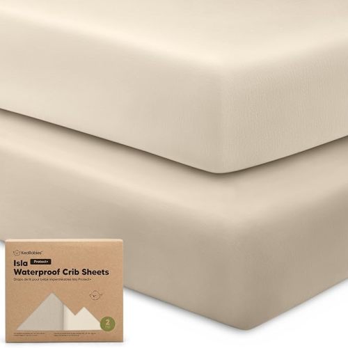 2-Pack Waterproof Baby Crib Sheets for Boys, Girls - 52x28 Viscose Derived from Bamboo Toddler Bed Sheet Neutral, Fitted Crib Mattress Protector Cover for Baby Bedding, Soft & Gentle (Ecru)