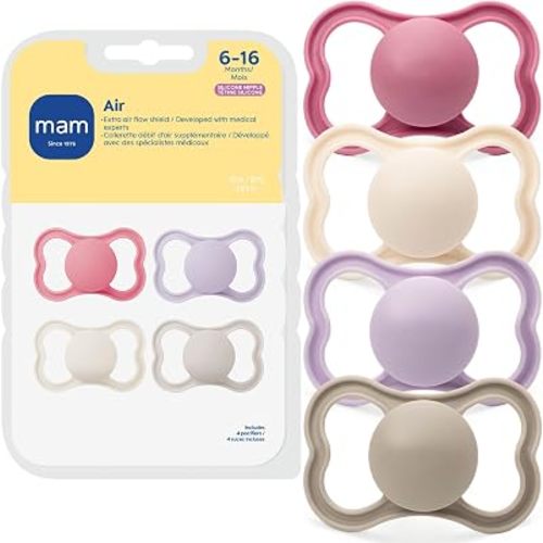 MAM Air Pacifier 6-16 Months, Extra Air Flow for Sensitive Skin, 4 Pack