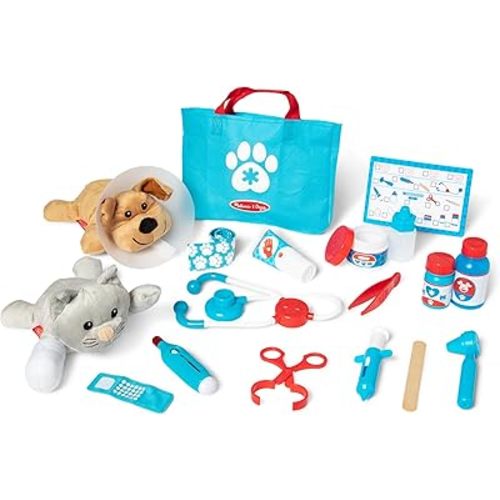 Melissa & Doug Examine and Treat Pet Vet Play Set, 24-Piece Animal Doctor Playset with Dog & Cat Plushies, Pet Doctor Kit & Accessories, Preschool Toys for Girls & Boys Ages 3+