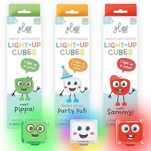 Glo Pals Water-Activated Light-Up Cubes Bundle for Sensory Play – 12 Pack (Holly Jolly)