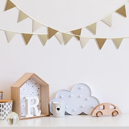 VitalCozy 17 ft Pennant Banner Flags, 2 Pcs Nursery Garland Triangle Bunting Flag Double Side Baby Banner for Boho Decor Baby Shower Birthday Wedding Party Event, Each 8.5 ft(Khaki Color)