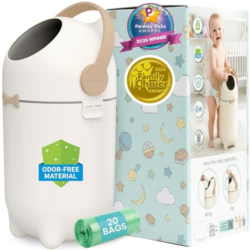 iTouchless Diaper Pail, Odorless Bin with Ag+ Silver Ion, Trash Can with Lid - Fits Any Bag, No Refills Needed, Award-Winning Nursery Baby Registry Gift - Boho Ivory