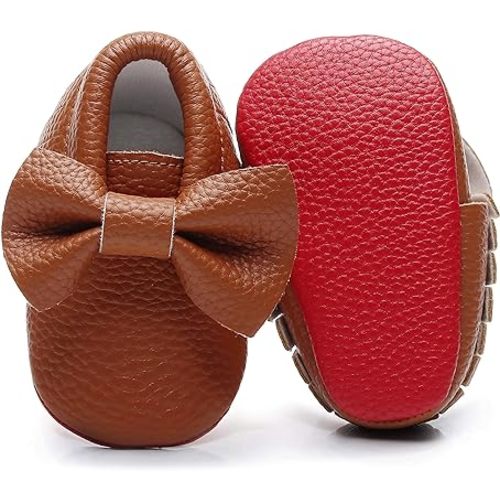 Bebila Double Bow Fringe Baby Moccasins - Soft Sole Baby Shoes Girls Toddler Crib Flats