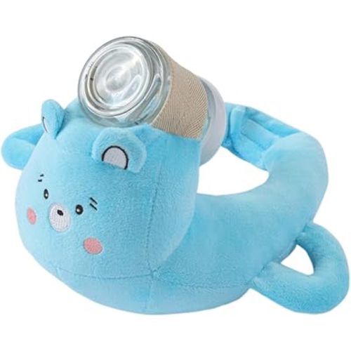 Hands Free Bottle Holder for Baby with Soft Animal Cover (Blue)