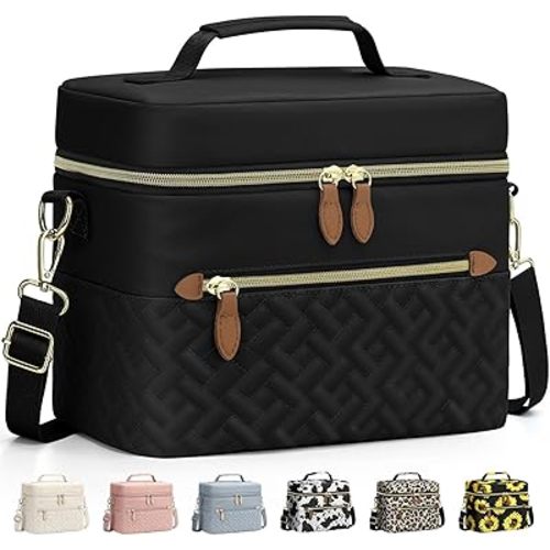 Capolo Lonchera para mujeres, hombres y adultos, lonchera aislada, a prueba de fugas, con correa extraíble, lindas bolsas de almuerzo térmicas, reutilizable, para la escuela, el trabajo, picnic (pequeña, color negro)