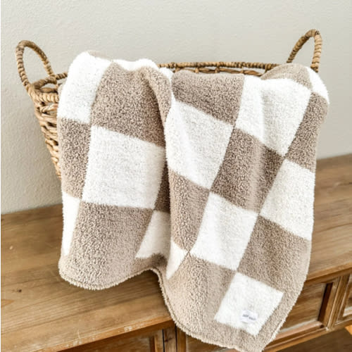 Taupe Checker Plush Baby Blanket | Soft & Cozy - Harp Angel Boutique