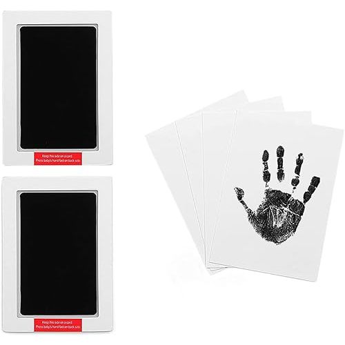 2 Pack Large Inkless Hand and Footprint Kit Clean Touch Ink Pad for Baby Pet Paw Print Kit(2 Black Ink Pads,4 Imprint Cards)