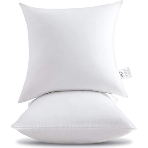 HITO 18x18 Pillow Inserts (Set of 2) - Down Alternative 100% Cotton Cover Decorative Square Throw Pillows White for Couch Bed Sofa