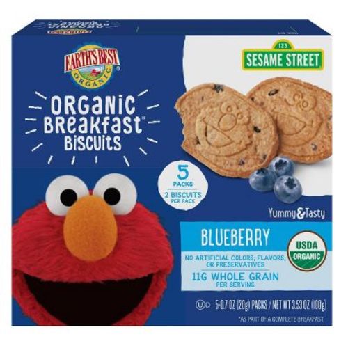 Earth's Best Organic Blueberry Breakfast Biscuits Baby & Toddler Snacks Sesame Street - 5ct