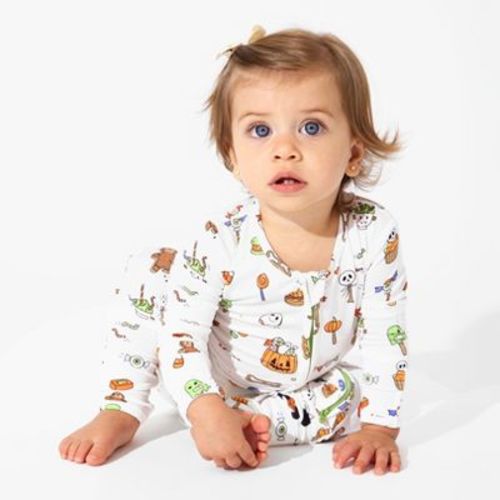 Bellabu Bear Baby Halloween Treats Bamboo Convertible Footie White 3-6 Months