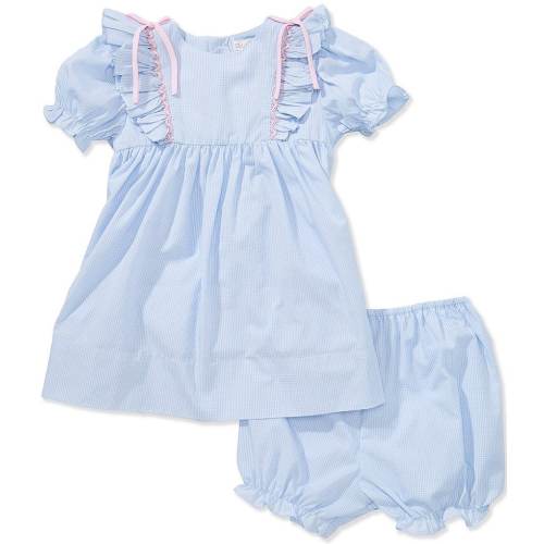 Petit Ami Baby Girls Gingham Bow Accented Ruffled Fit-And-Flare Dress
