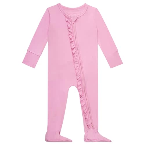 GUISBY Baby Footies Ruffle Pajamas, Soft Long Sleeve with 2 Way Zipper Sleepers