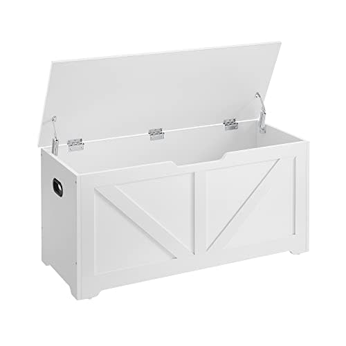 VASAGLE Storage Chest, Storage Trunk with 2 Safety Hinges, Storage Bench, Shoe Bench, Farmhouse Style, 15.7 x 39.4 x 18.1 Inches, for Entryway, Bedroom, Living Room, Cloud White ULSB060T14