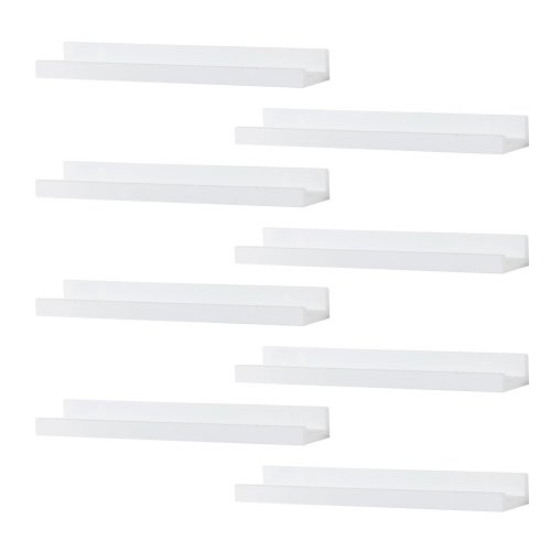 Wallniture Denver 17" Floating Shelves for Kids Room Decor, White Bookshelf (Set of 8)