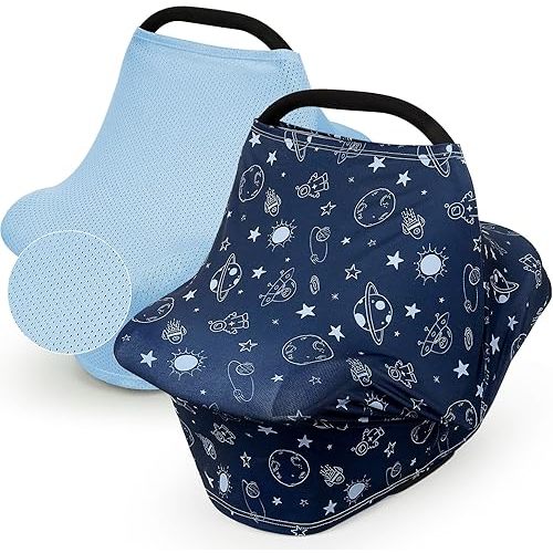 2 Pack Baby Car Seat Cover Full Breathable Mesh Stretchy Infant Carseat Canopy for Boys and Girls Multi-Use Nursing Cover for Breastfeeding Privacy Sunshade Shield Baby Essentials