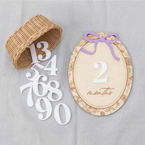 Baby Monthly Milestone Set, 1–12 Month Photo Markers, Newborn Photography Props, Growth Memory Cards, Nursery Decor (Purple D25)