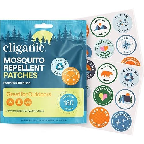 Cliganic Mosquito Repellent Stickers (180 Pack) - Camping Patches for Kids & Adults, Natural DEET-Free, Essential Oil Infused