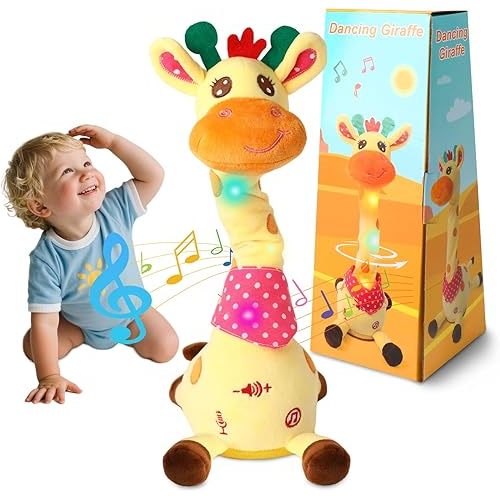 Dancing Giraffe Toy Stuffed Plush, Cute Interactive Talking Giraffe Gift for Girls Boys Kids, Musical Baby Toys Singing 10 Children's Song Repeats What You Say (Dancing Giraffe)