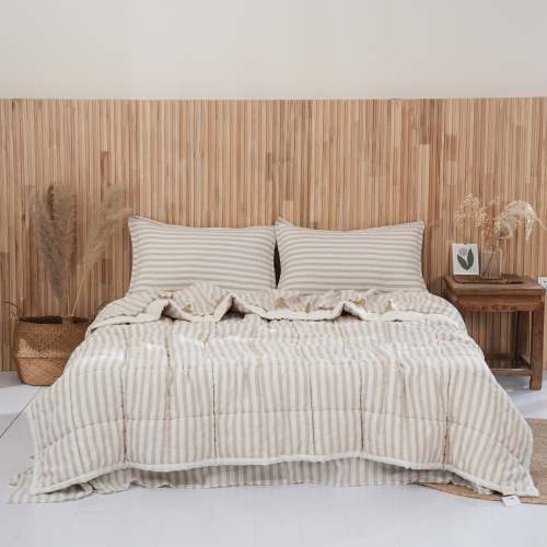 French Linen Baby Quilted Cot Blanket - CLOUD + SAND STRIPE – Selah + Stone