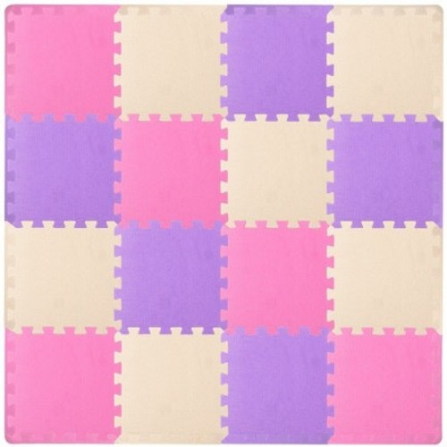 Prosource Kids Solid Floor Play Mat 3/8-in, 16 Sq Ft - 16 Tiles, Pink/Purple/Beige