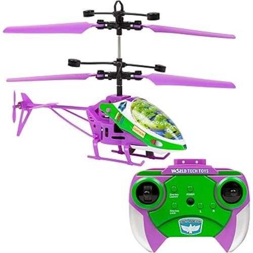 World Tech Toys Pixar Buzz Lightyear RC Helicopter – Easy‑Fly Remote Control Helicopter with LED Lights, Durable Body, Coaxial & Rear Rotors – Kids 8+