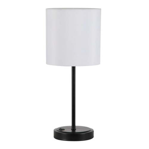 Mainstays 19 Inch Modern Black Stick Table Lamp with White Fabric Shade and USB Port