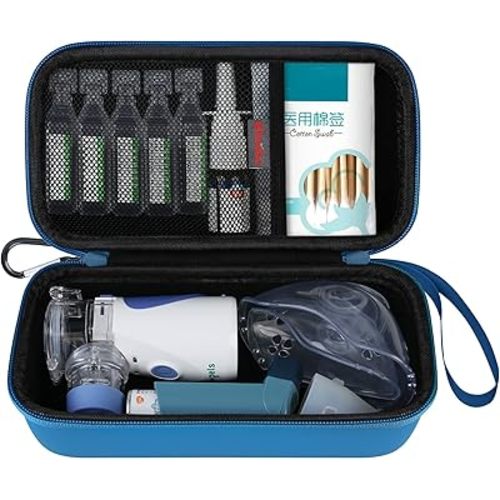 Elonbo Carrying Case for Portable Handheld Inhaler Nebulizer Machine for Adults and Kids, Asthma Inhaler Travel Case, Handheld Mesh Atomizer Machine Holder, Inhaler Spacer Bag, Blue