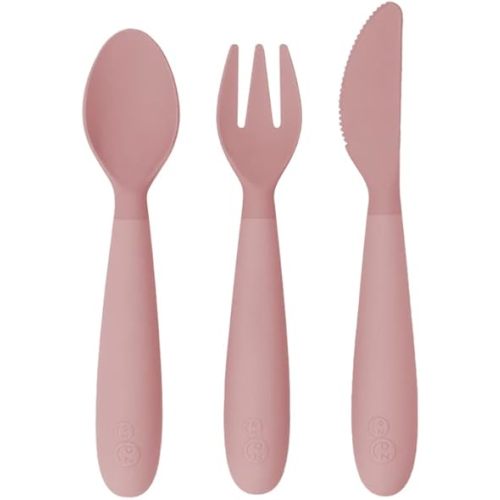 ezpz Happy Utensils (Blush) - 24 Months+ - BPA Free Toddler Utensils - Fork, Spoon and Knife for Toddlers and Preschoolers - Kids for Self-Feeding Development