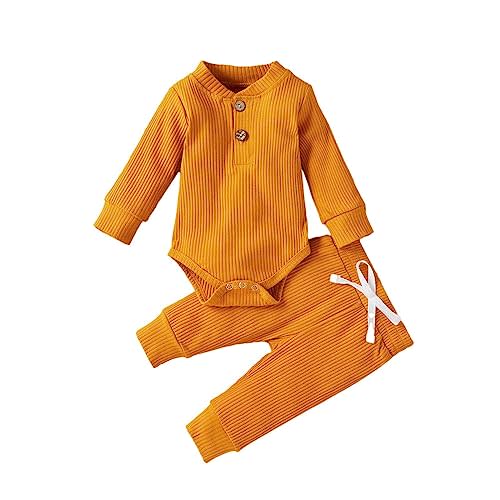Baby Bodysuit and Pants Set Ribbed Knit Long Sleeve Bodysuit Infant Newborn Boy Girl 2 Piece Fall Winter Outfits Clothing Set