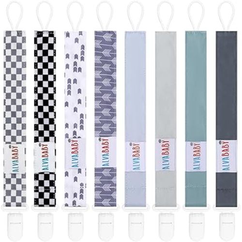 ALVABABY Pacifier Clips 8 Pack Binky Paci Clip Holder Leashes for Newborn Baby Boys Girls 8DP16