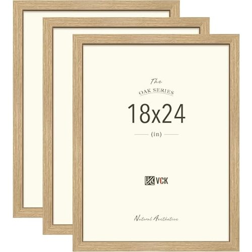VCK 18x24 Poster Frame Set of 3 - Oak, Natural Solid Wood Picture Frames, Wall Hanging