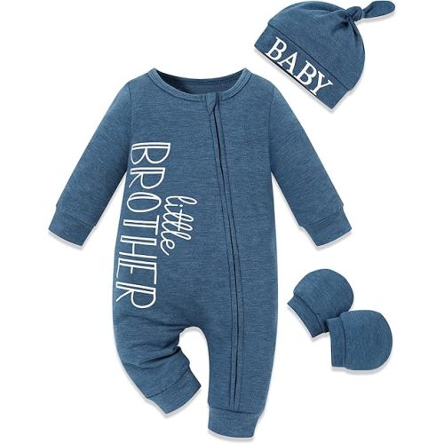 Baby Boy Clothes Letter Print One Piece Romper Baby Coming Home Outfits with Hat Newborn Boy Outfits