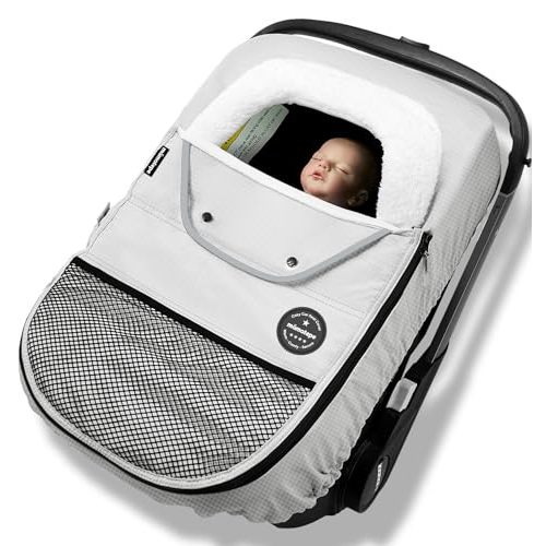 Mamatepe Winter Car Seat Cover for Babies,Carrier Cover with Zippers and Elastic Edge, Carseat Canopy to Protect Baby from Cold Wind,Rain & Snow Repellent, Universal Fit for Infant Car Seat (Grey)