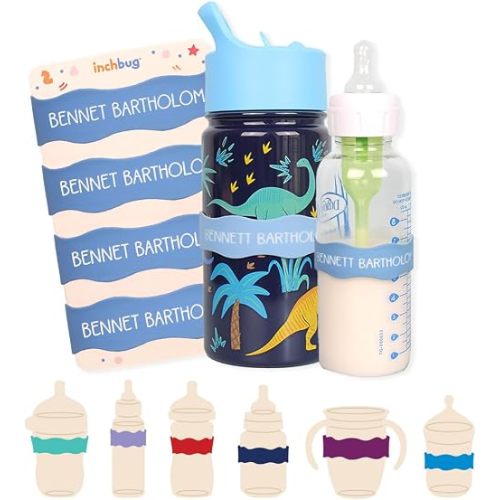 InchBug Orbit Labels Silicone Bottle Bands | 4-Pack | Lullaby Blue