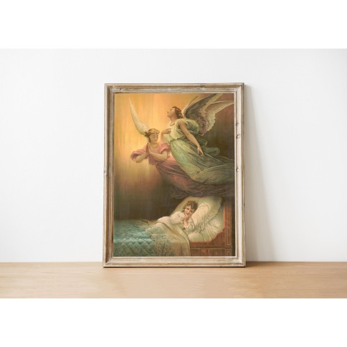 Guardian Angels Print: Catholic Wall Art, Nursery Decor, Antique Religious Gift