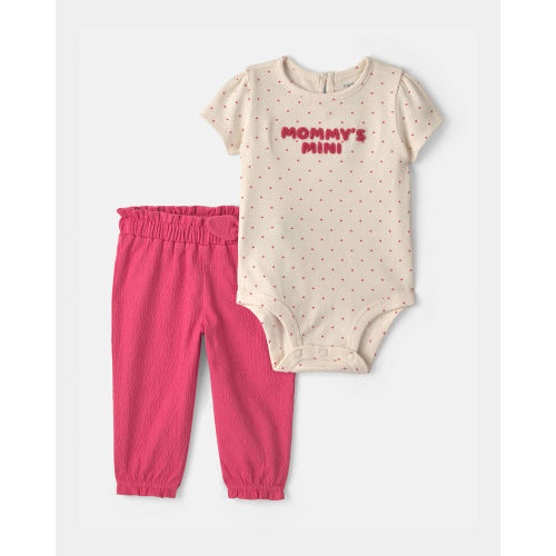Baby Girl 2-Piece 'Mommy's Mini' Heart Bodysuit & Pant Set - Fuchsia/Cream | Carter’s Oshkosh Canada