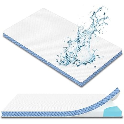 2"x27.5"x52" Mattress Topper, Ultra-Soft Gel-Infused Memory Foam, Odorless & Noiseless Water-Proof Surface, Detachable and Washable Outer Cover, Pure White & Blue