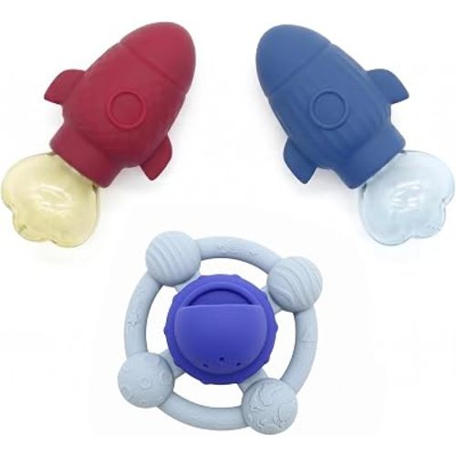 Rocket Bath Toys for Toddlers, 3-Pack Silicone Squirt & UFO Spinner Set