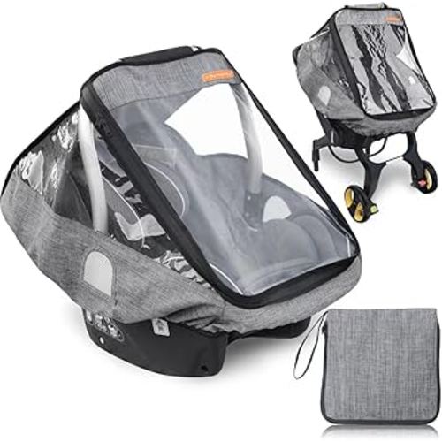 Car Seat Rain Cover,Infant Car Seat Weather Shield,Waterproof,Windproof Protection,Protect from Dust Snow,Rain Cover Features Quick-Access Zipper Door and Ventilation,(Gray Melange)