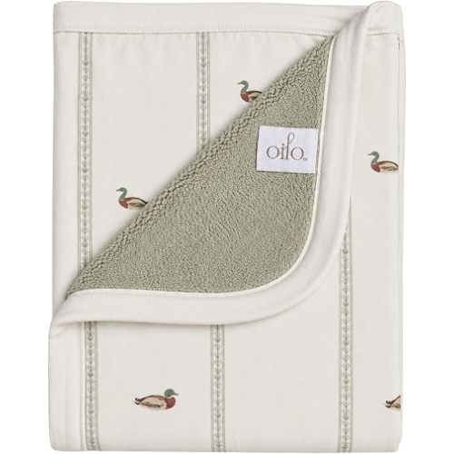 Baby Blanket, Luxury Soft Plush Chenille Backing & Organic Cotton Jersey Print, Double Layered, 30" x 40", Rolled Jersey Edge Trim, Machine Washable, Perfect for Infant or Toddlers, Mallard