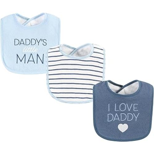 Hudson Baby Unisex Baby Fiber Filled Drooler Bibs 3pk, I Love Daddy Coronet Blue, One Size
