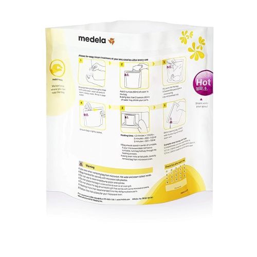 Medela Quick Clean MicroSteam Bags, Sterilizing Bags for Bottles Breast Pump Parts Eliminates 99.9 of Common Bacteria Germs Disinfects Most Breastpump Accessories, Yellow, 12 Pack - 12 Count (Pack of 1)
