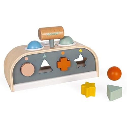 Janod Sweet Cocoon-3 in 1 Wooden Toy, Tap, Embedding and Shape Box- Early Learning Game-from 1 Year Old, J04409