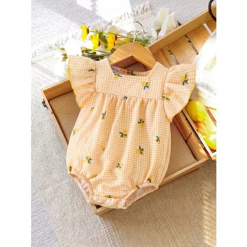 cute baby girls square neck fruit pattern romper - Temu
