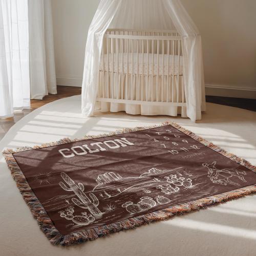 Personalized Cowboy Woven Milestone Blanket, Western Monthly Blanket, Monthly blanket with western design, Newborn Name Woven Throw Blanket