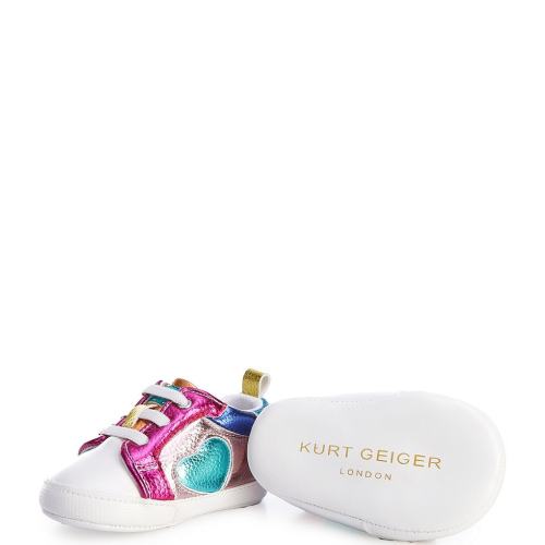 Kurt Geiger London Girls' Luckson Leather Colorblock Heart Sneaker Crib Shoes (Infant)