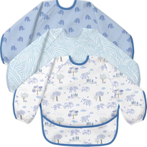 3 Pack Long Sleeve baby Bibs for Eating, Waterproof Smock Bib