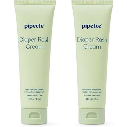 Pipette Baby Diaper Rash Cream, 3 fl oz (Pack of 2), Relieve & Prevent Diaper Rash with Non-Nano Zinc Oxide, Fragrance-Free Baby Butt Cream, Non-Toxic Daily Protective Balm
