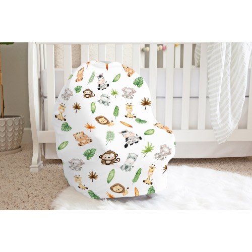 Car seat cover animals, Nursing Cover, Breast Feeding Cover, Multi Use Baby Cover, Jungle Carseat Canopy, New Mom Gift boy - SaE