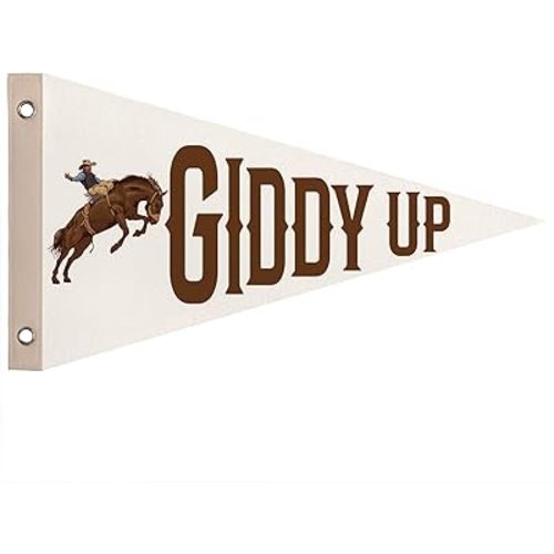 Cow Boy Nursery Playroom Western Decor, Giddy Up Pennant Banner Flags, Retro Western Wall Art Decor for Kids Toddler Room Nursery Playroom,Cowboy Baby Shower Decorations, 8x14 Inch